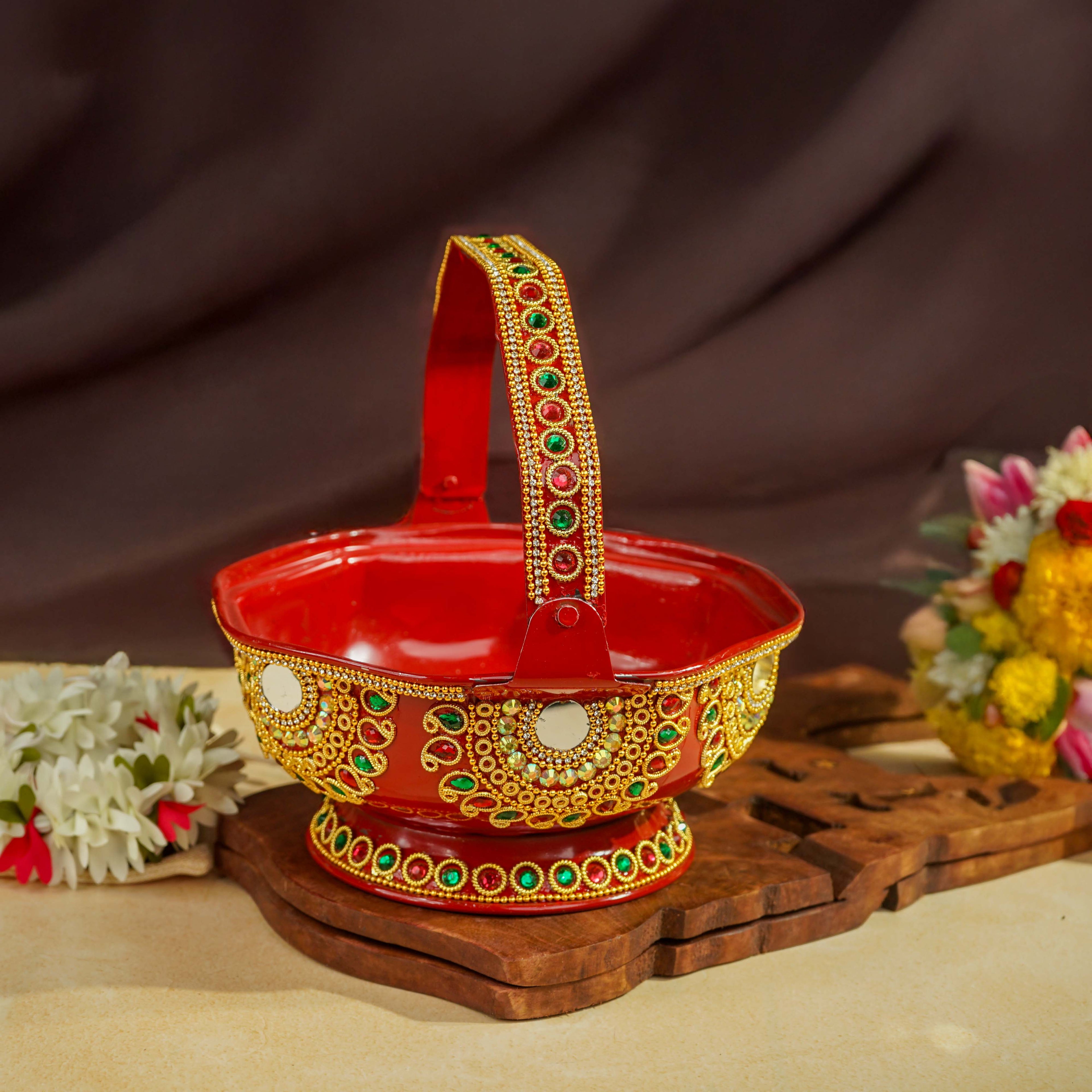 Sri Rudra Decorative Steel Pooja Basket (SR 00717)