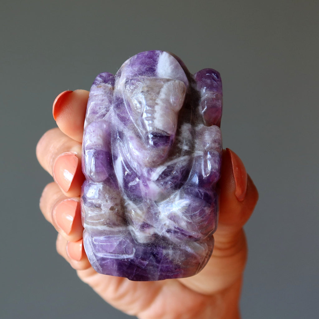 Amethyst Ganesha Statue – Hand-Carved Spiritual Crystal Idol from India