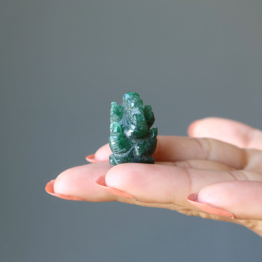 Aventurine Ganesh Elephant God Statue Green or Red