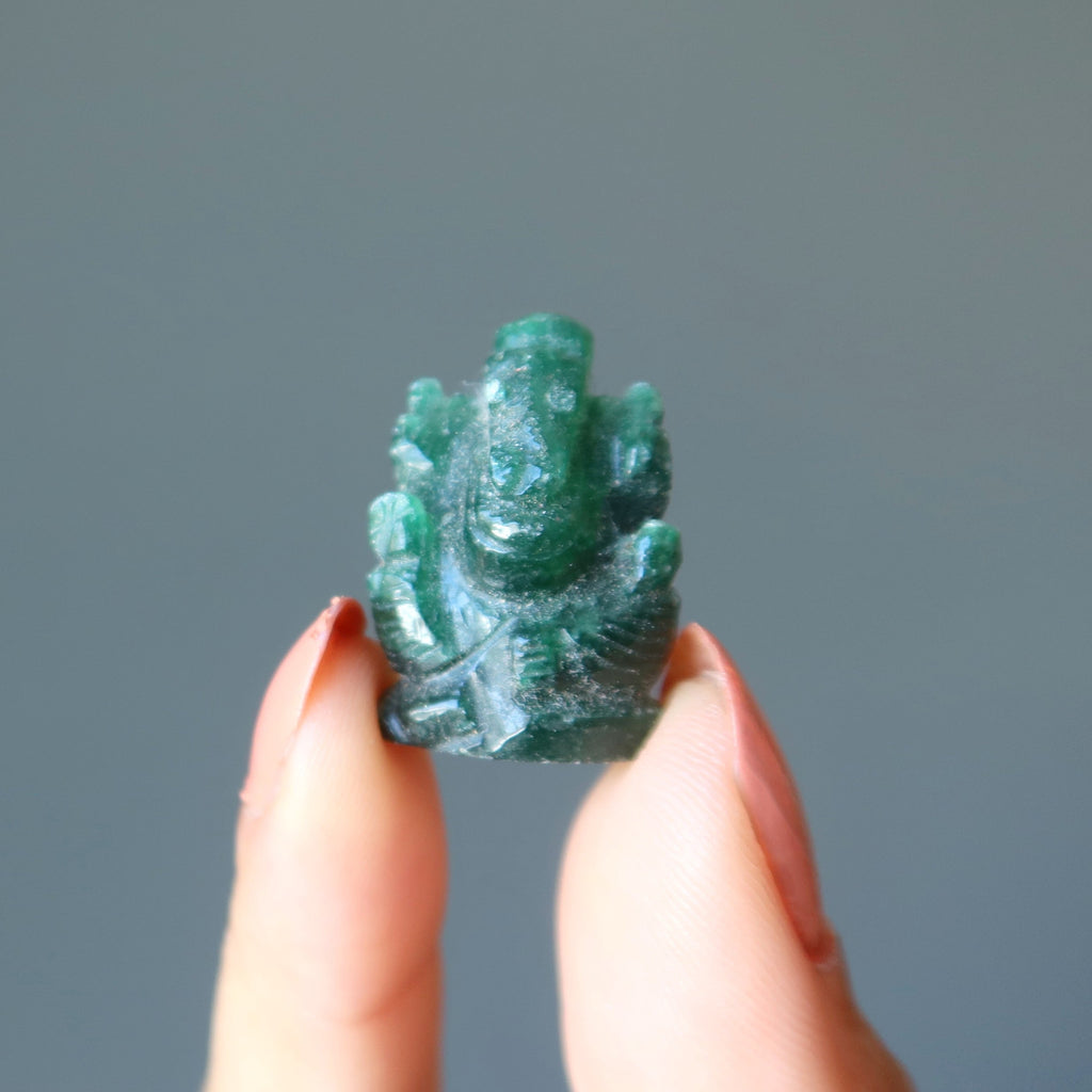 Aventurine Ganesh Elephant God Statue Green or Red