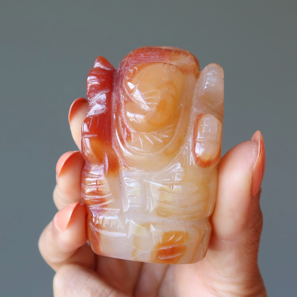Carnelian Ganesha Statue – Hand-Carved Crystal for Creativity & New Beginnings