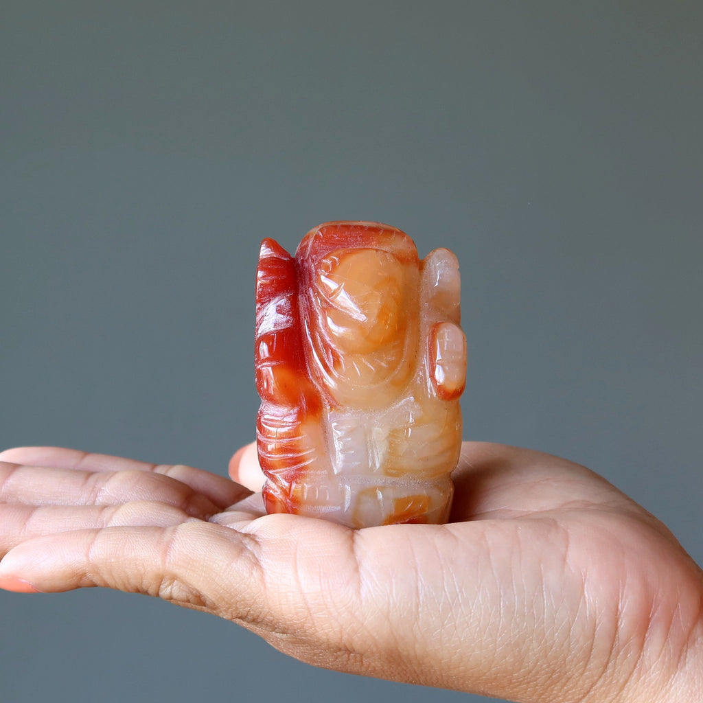 Carnelian Ganesha Statue – Hand-Carved Crystal for Creativity & New Beginnings